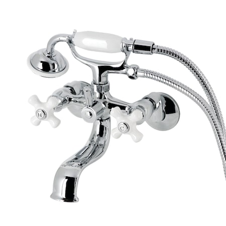 Kingston Brass Tub Wall Mount Clawfoot Tub Faucet with Hand Shower, Polished Chrome KS225PXC